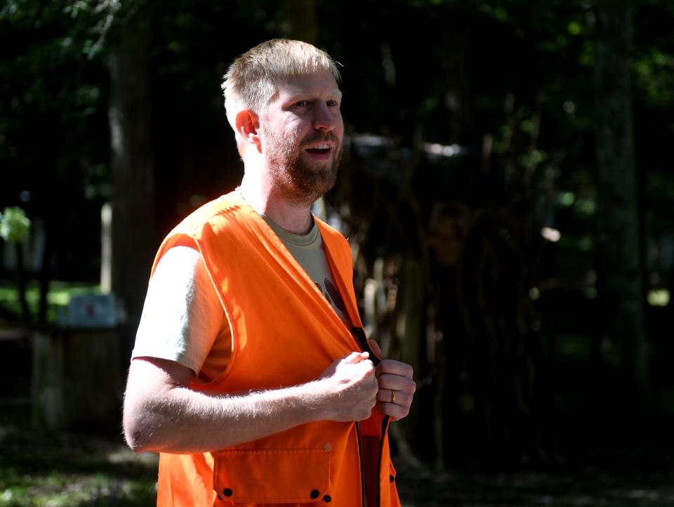 Matthew Harhai, Goat Plum Tree Farm owner, leads a mushroom foraging class Saturday, Sept. 2, 2023, in Berlin, Maryland.