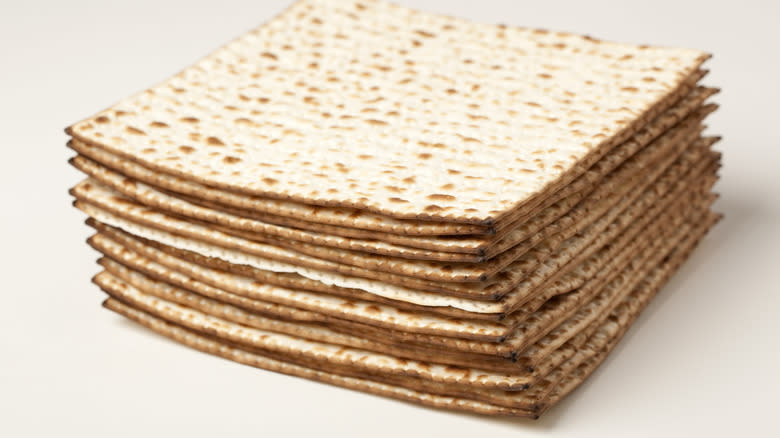 pile of stacked matzo crackers