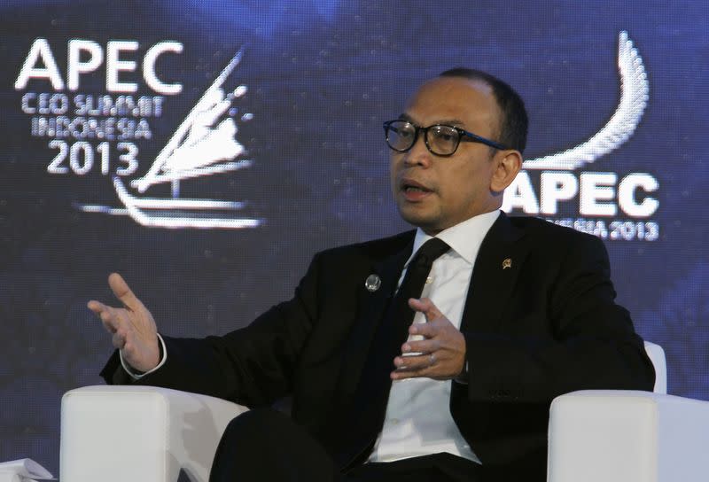 Indonesia's Finance Minister Chatib Basri talks during a dialogue session at the Asia-Pacific Economic Cooperation (APEC) CEO Summit in Nusa Dua