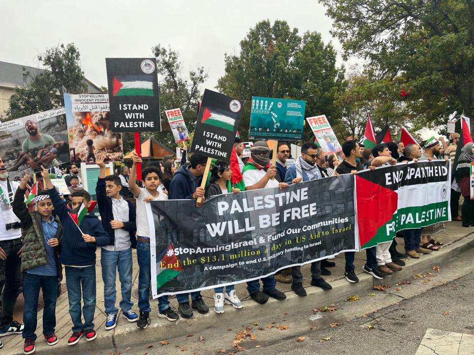 Protesters holding signs, demanding justice for Palestine begin to walk down Beale Street in Memphis, Tenn. on Sunday, October 29, 2023.