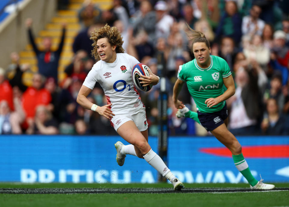 England's Ellie Kildunne crossed for a hat-trick against Ireland at Twickenham (Action Images via Reuters/Matthew Childs via Beat Media Group subscription)