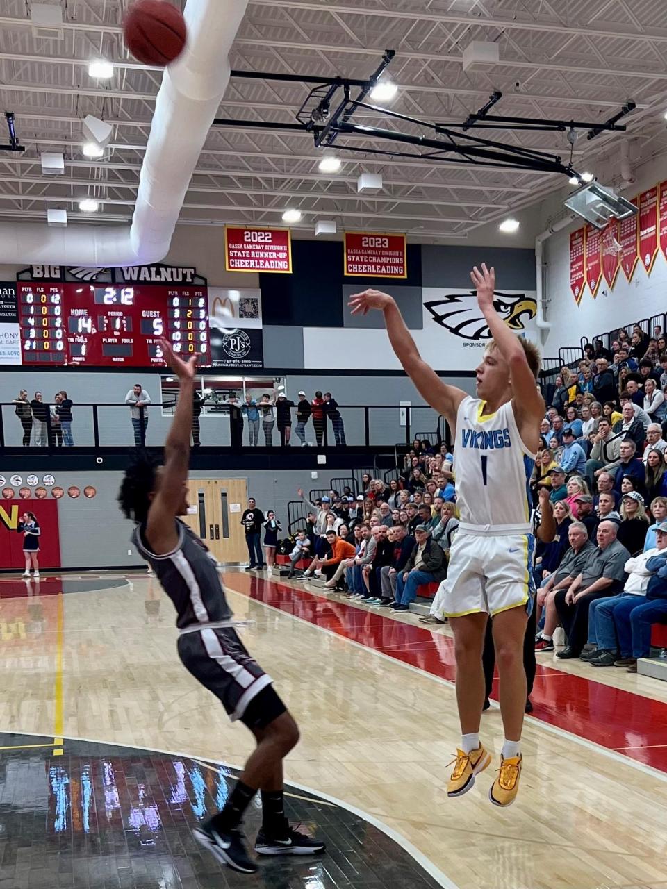 River Valley's Sawyer Weston shoots a 3-pointer during Wednesday's Division II boys basketball district semifinal game against Linden McKinley at Big Walnut.