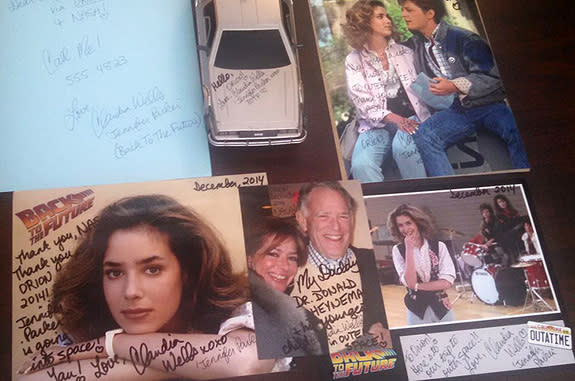 Actress Claudia Wells' "Back to the Future" autographed photos and Delorean model were packed on Orion for EFT-1.