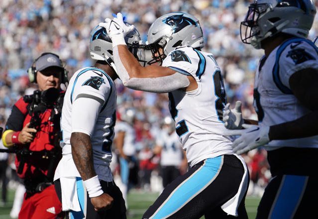 Carolina Panthers quarterback P.J. Walker (6) runs off the field