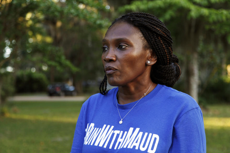 In this May 17, 2020, photo, Wanda Cooper-Jones visits the Satilla Shores neighborhood in Brunswick, Ga. In February, her son Ahmaud Arbery was shot and killed by two men who told police they thought he was a burglar. (AP Photo/Sarah Blake Morgan)