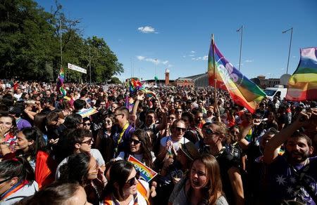 Revellers attend the World Pride parade in Madrid, Spain, July 1, 2017. REUTERS/Juan Medina