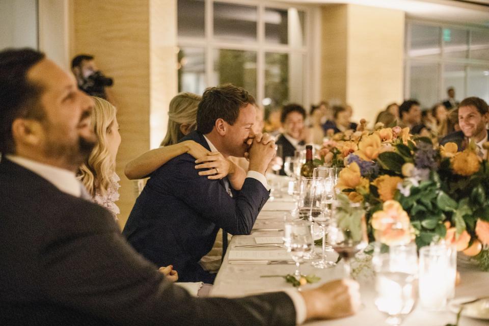 The bride combined California cool with English tradition, wore two Carolina Herrera dresses, and drove off in a vintage Porsche.