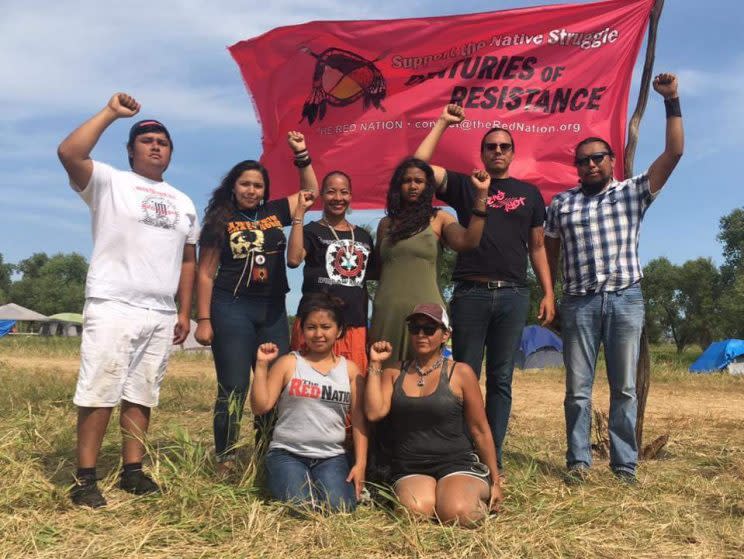 Hope Alvarado, second from top left, and Cheyenne Antonio, bottom left, in their work as part of the Red Nation activist group. (Photo: Courtesy of Hope Alvarado)