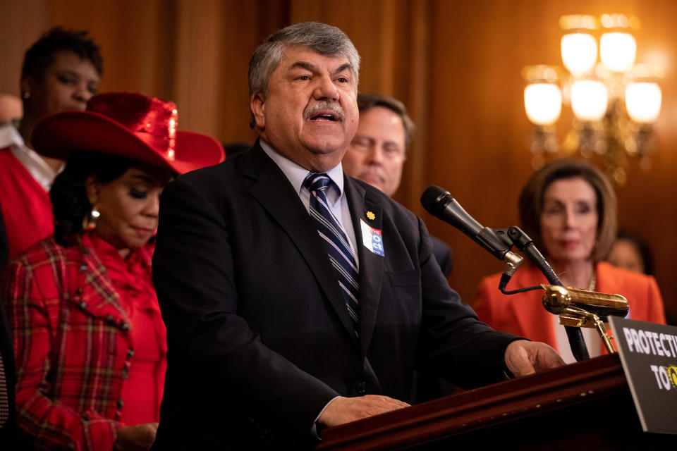 Richard Trumka, president of the AFL-CIO, speaks during a press conference at the Capitol in Washington, D.C., on Wednesday, February 5, 2020. / Credit: Amanda Andrade-Rhoades/Bloomberg via Getty Images