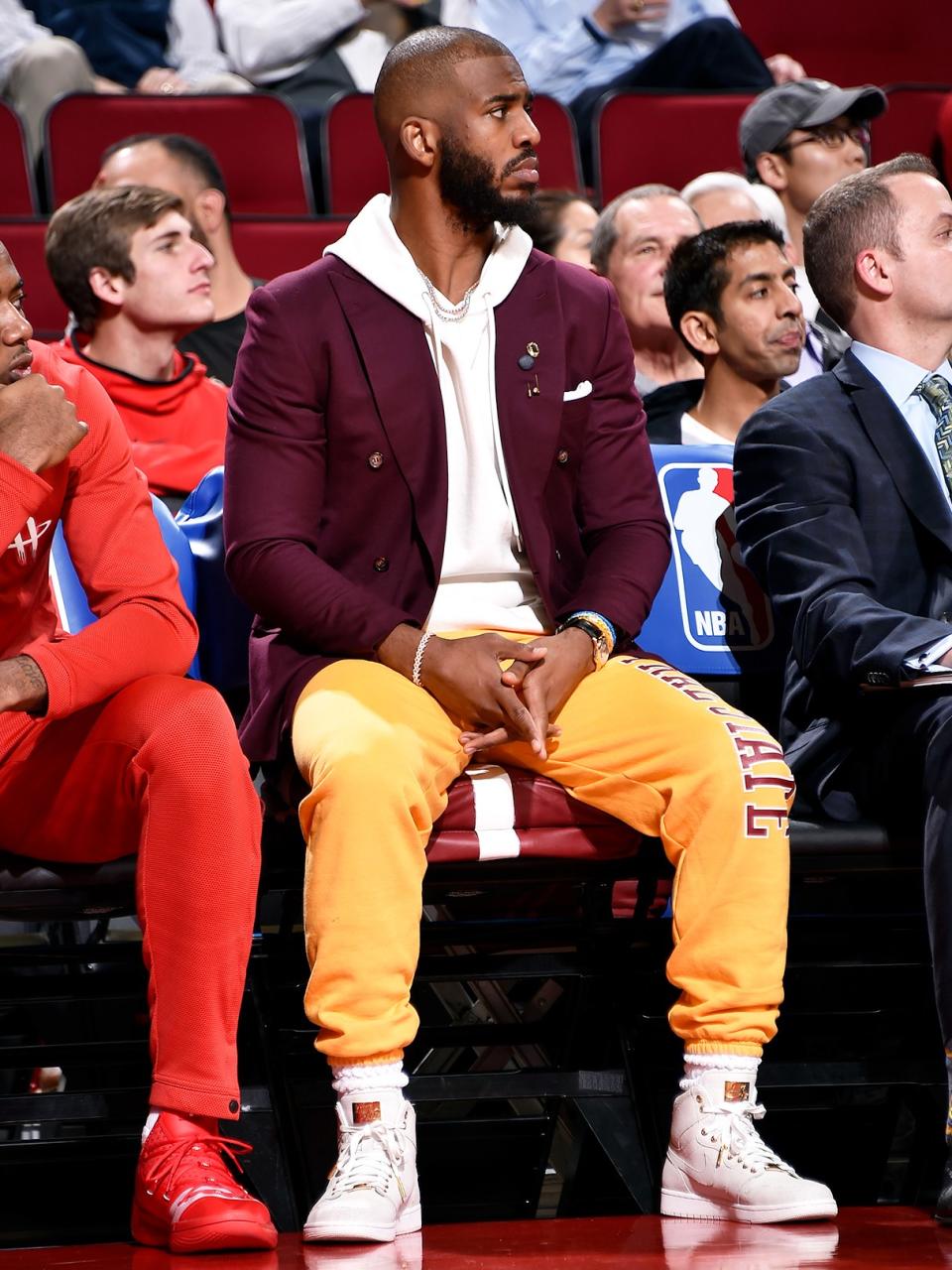 Brioni jacket, APC Hoodie, Central State University sweatpants, Jordan Brand Pinnacle sneakers