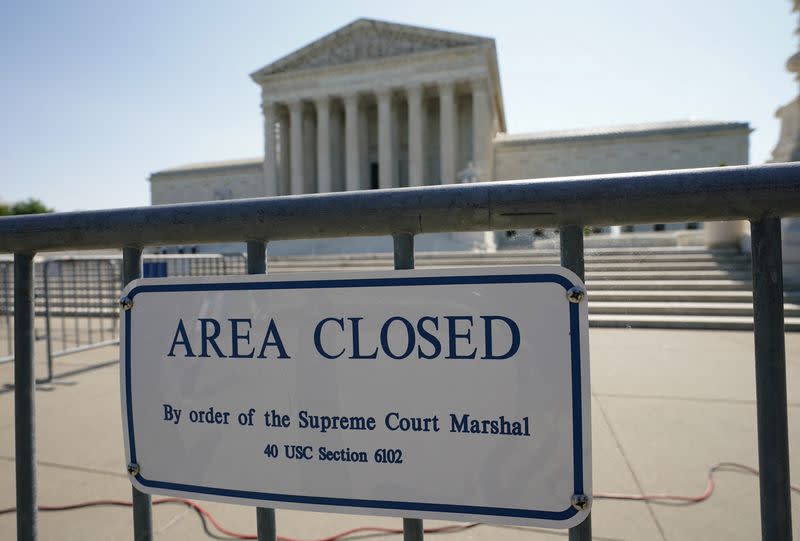 FILE PHOTO: Area closed sign at the U.S. Supreme Court in Washington