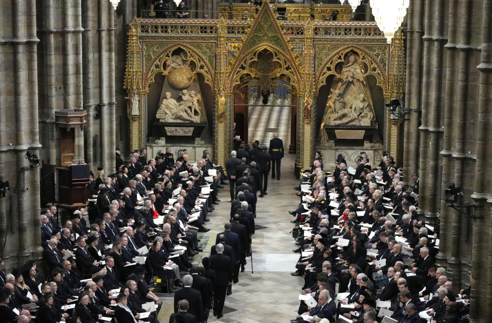 <p>Guests arrive for the State Funeral of Queen Elizabeth II at Westminster Abbey on Sept. 19, 2022 in London, England. Elizabeth Alexandra Mary Windsor was born in Bruton Street, Mayfair, London on April 21, 1926. She married Prince Philip in 1947 and ascended the throne of the United Kingdom and Commonwealth on Feb. 6, 1952 after the death of her Father, King George VI. Queen Elizabeth II died at Balmoral Castle in Scotland on Sept. 8, 2022, and is succeeded by her eldest son, King Charles III. (Photo by Frank Augstein - WPA Pool/Getty Images)</p> 