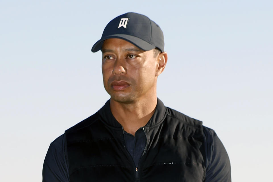 Tiger Woods on February 21, 2021, in Los Angeles.  / Credit: Ryan Kang / AP