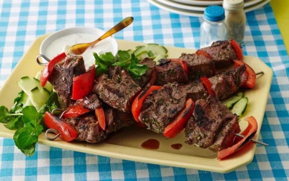 <p>Parade</p><p>Marinated and grilled beef pairs perfectly with the tangy dipping sauce.</p><p><strong>Get the recipe: <a href="https://parade.com/9953/dash/beef-kebabs-with-blue-cheese-dip/" rel="nofollow noopener" target="_blank" data-ylk="slk:Beef Kababs with Blue Cheese Dip;elm:context_link;itc:0;sec:content-canvas" class="link ">Beef Kababs with Blue Cheese Dip</a></strong></p>