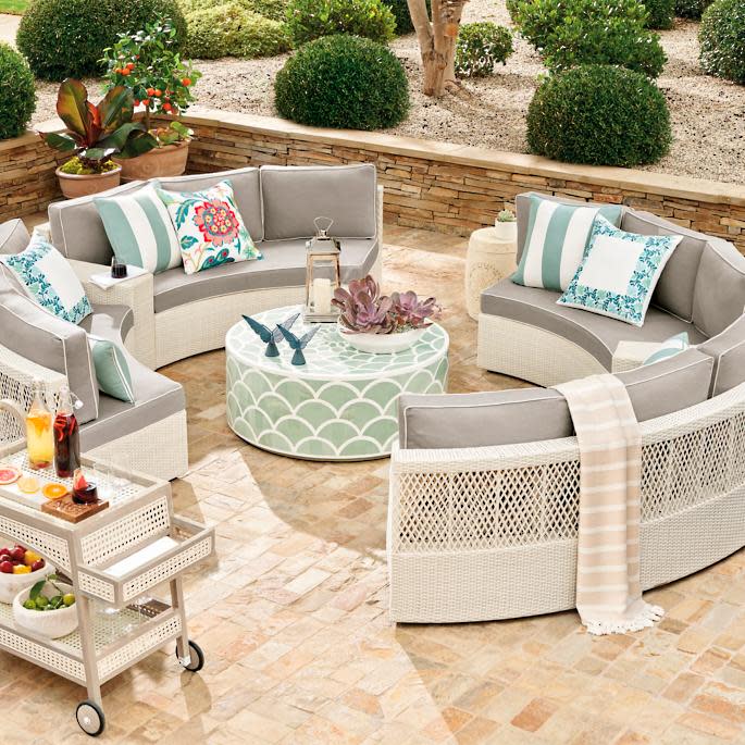 Frontgate sale, Pasadena II 5-pc. Sofa Set in Ivory Finish outdoor seating area