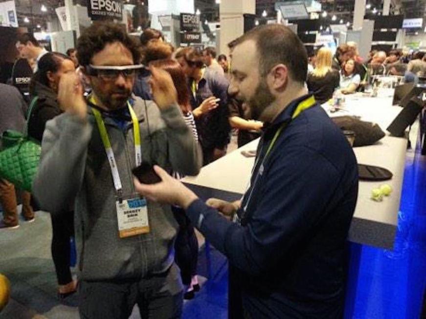 Sergey Brin tries on a Google Glass competitor