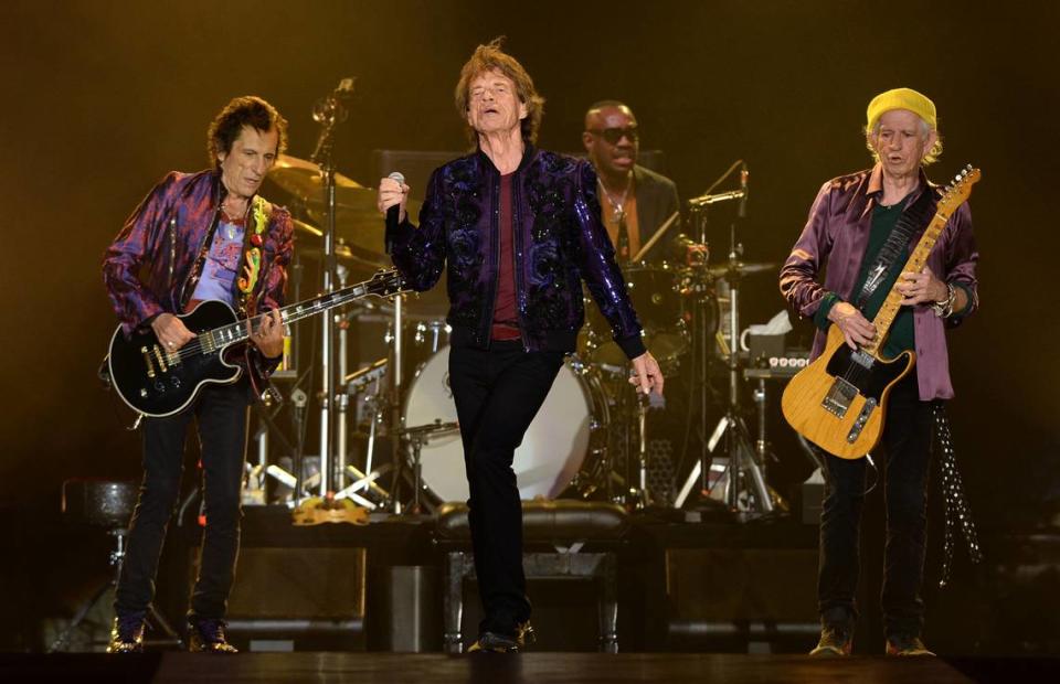 The Rolling Stones (left-right) Ronnie Wood, Mick Jagger, Steve Jordan and Keith Richards perform at Bank of America Stadium in Charlotte, NC on Thursday, September 30, 2021.