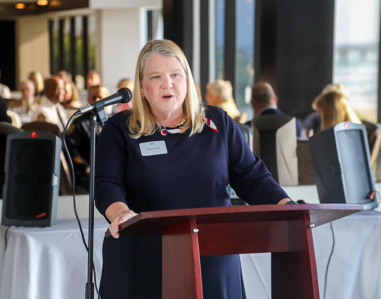 Mayor Danielle Moore shares her Town Report during the Citizens' Association of Palm Beach’s annual meeting in March. She has announced that she will seek re-election.