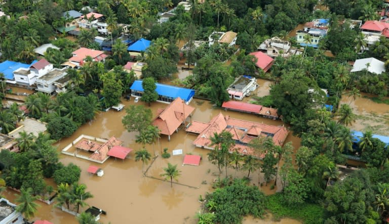 A flooded area in the north part of Kochi, in the Indian state of Kerala