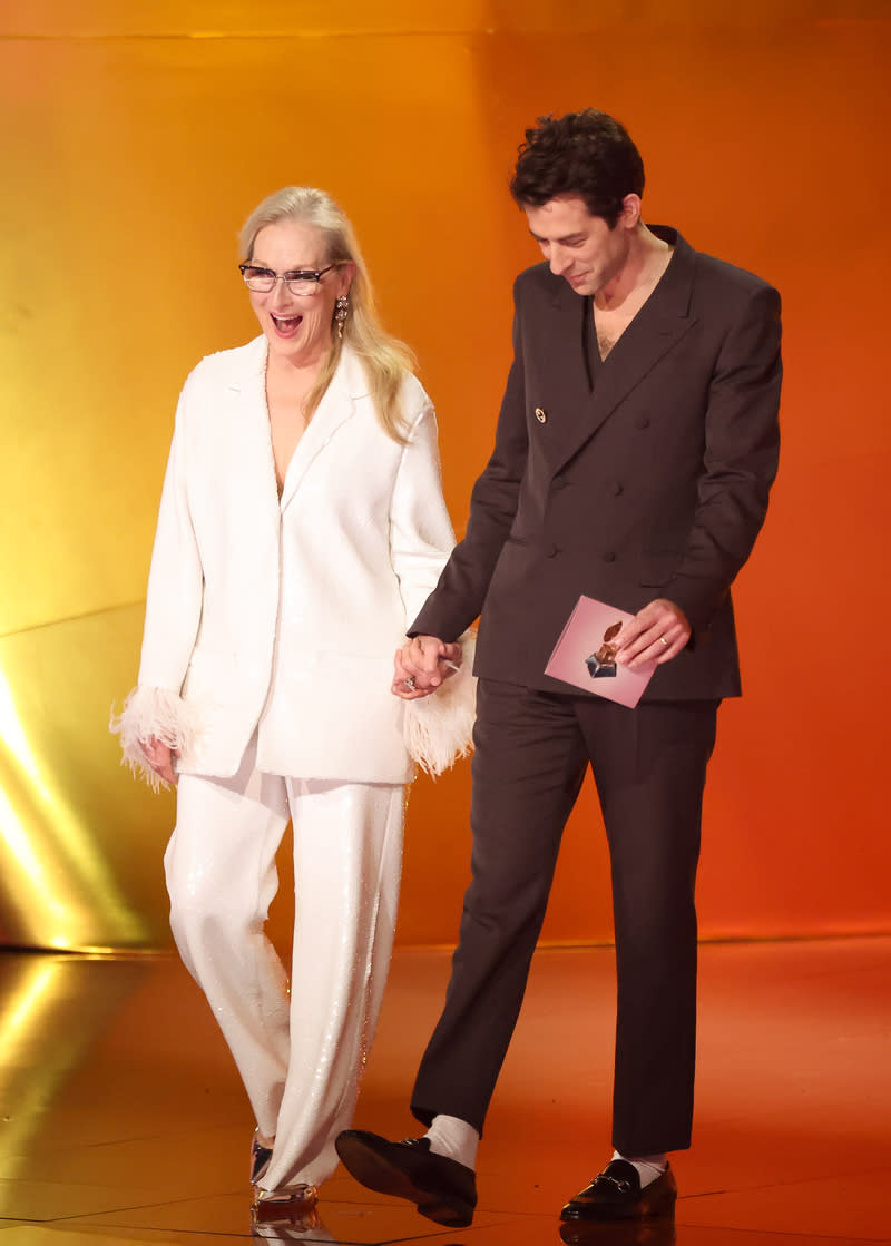 Meryl Streep and Mark Ronson speak onstage at the 66th Annual GRAMMY Awards held at Crypto.com Arena on February 4, 2024 in Los Angeles, California.