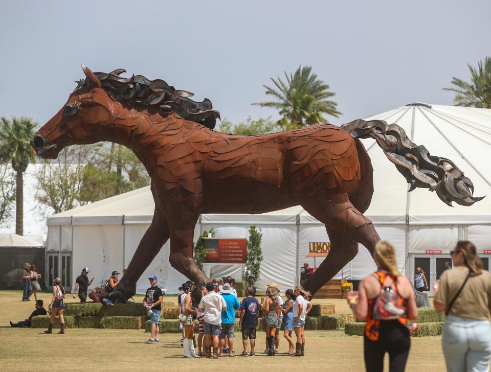"Mustang," an installation by DKLA Design is seen on the grounds during Stagecoach country music festival in Indio, Calif., Friday, April 26, 2024.