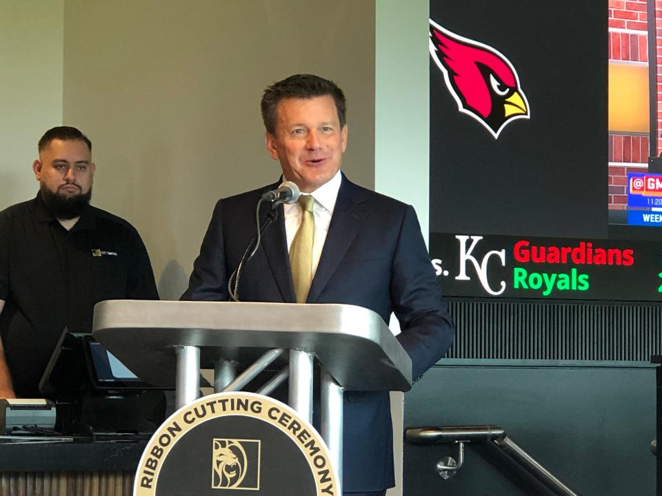 Arizona Cardinals owner Michael Bidwill speaks at Thursday's ceremony celebrating the soon-to-be-open BetMGM sportsbook near State Farm Stadium.