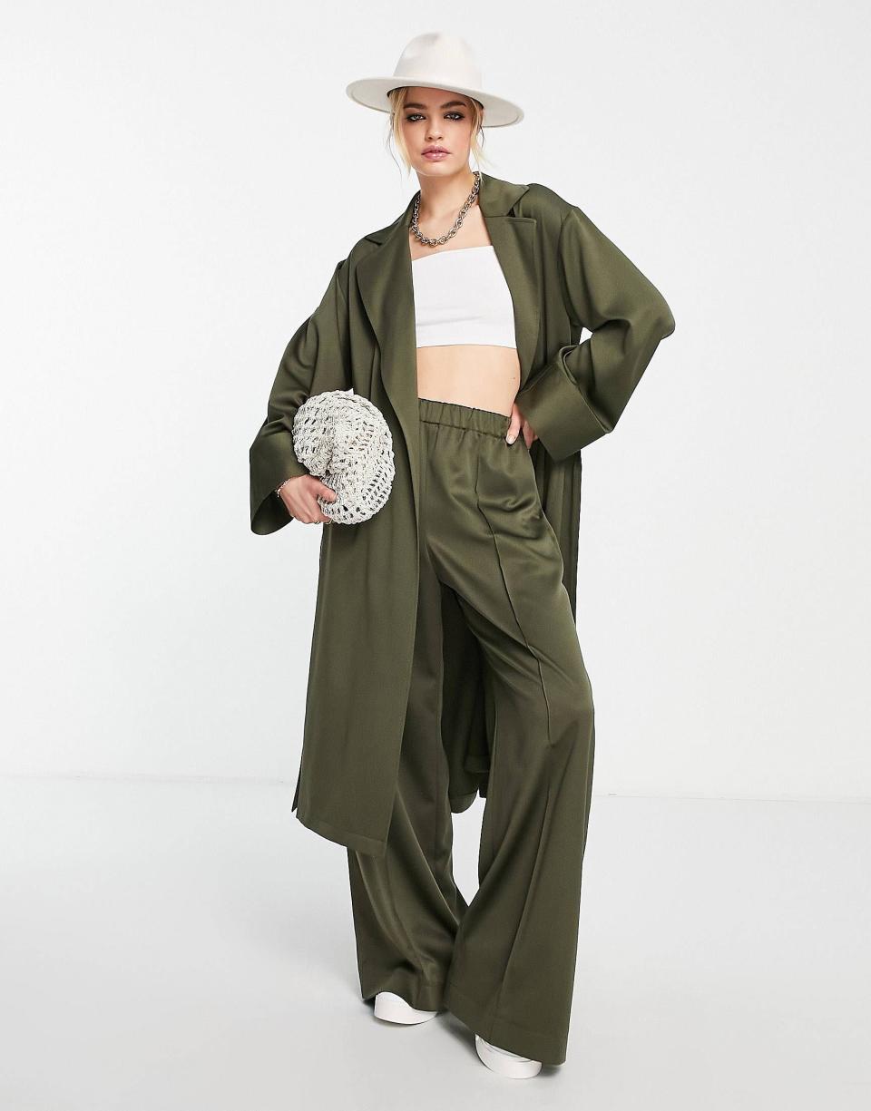 Topshop satin duster in khaki