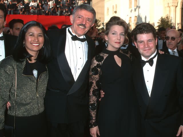 <p>Jim Smeal/Ron Galella Collection/Getty</p> Valerie Ann Sandobal, John Astin, Christine Astin, and Sean Astin and during The 67th Annual Academy Awards.