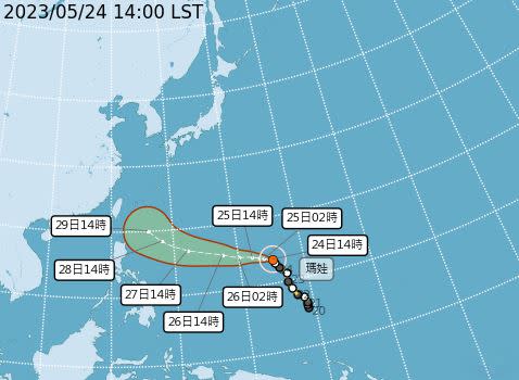 中央氣象局預估，瑪娃恐將在6到12小時內再度轉回強颱（圖／翻攝自氣象局）