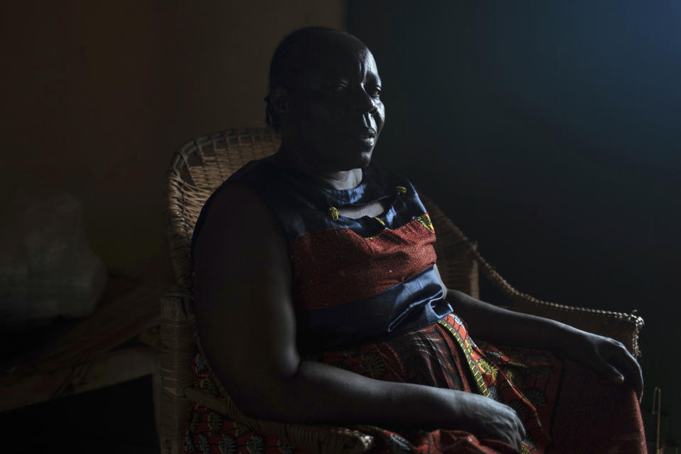 Pierrette Benguere, Prefect of the Mbomou area, is photographed in her house in Bangassou, Central African Republic, Monday Feb. 15, 2021. Benguere, who had returned that morning from the UN base where she had taken refuge since Jan. 3, 2021, said "we really moved backwards," when addressing the current instability. An estimated 240,000 people have been displaced in the country since mid-December, according to U.N. relief workers, when rebels calling themselves the Coalition of Patriots for Change launched attacks, causing a humanitarian crisis in the already unstable nation. (AP Photo/Adrienne Surprenant)