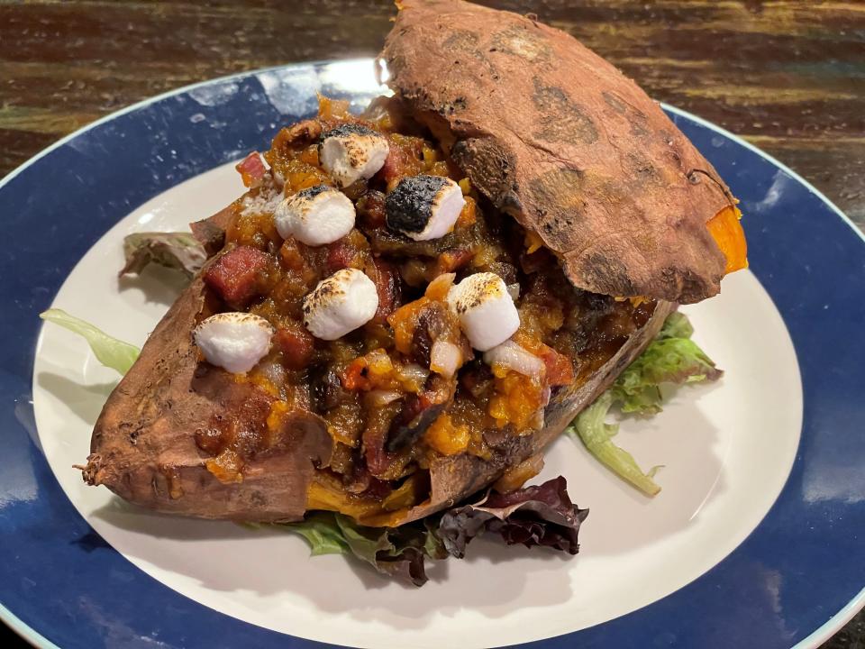 Looking for a different twist on traditional Thanksgiving food? Try a stuffed sweet potato.