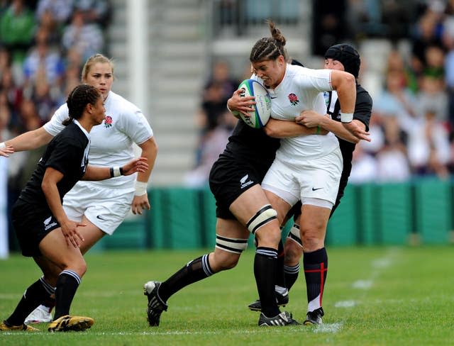 England’s Sarah Hunter is tackled during the 2010 World Cup final against New Zealand