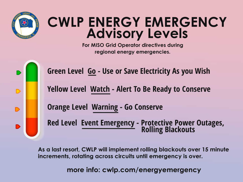 City Water, Light and Power will implement a system of color-coded blackout warnings to businesses and customers.