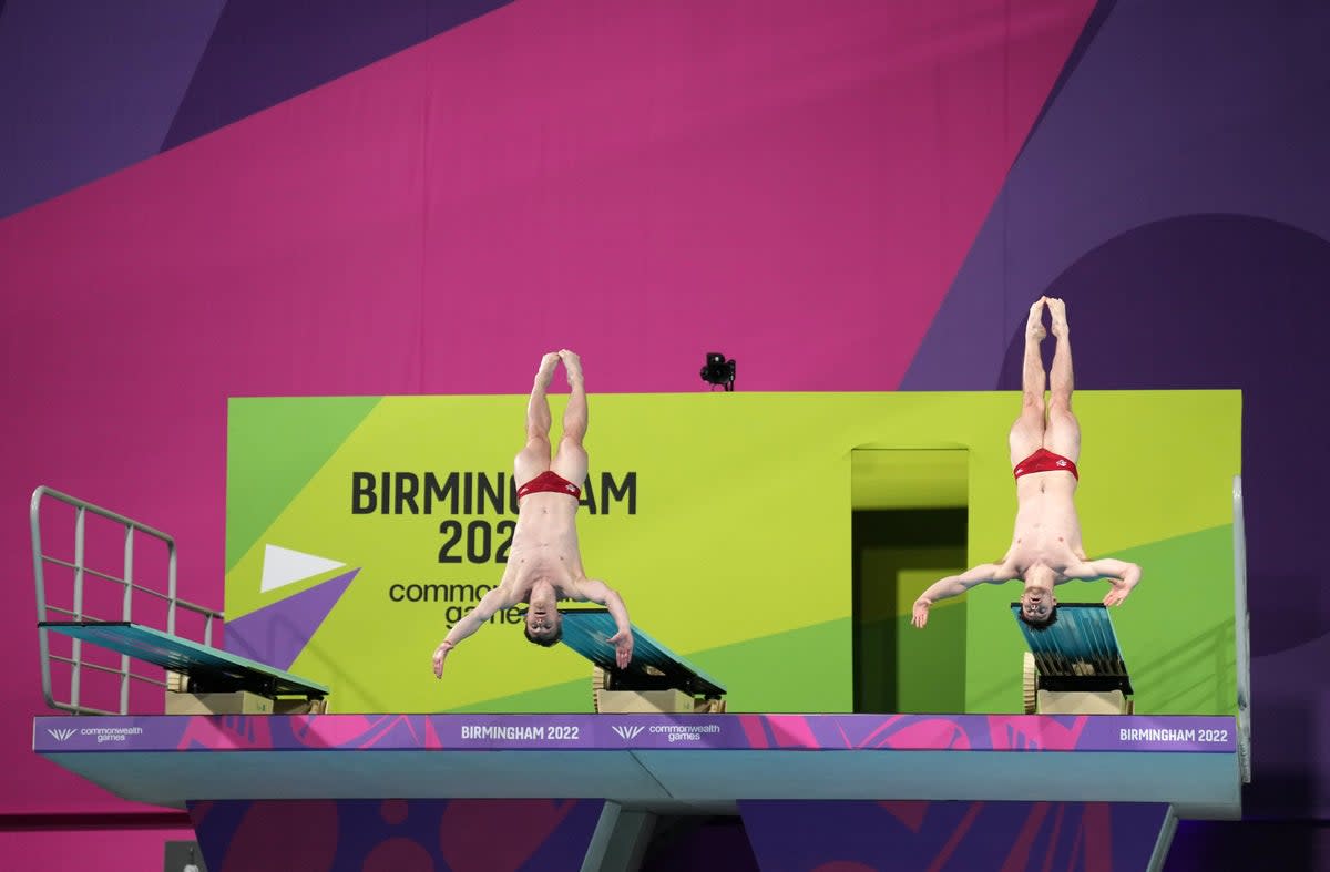 Anthony Harding and Jack Laugher during the synchronised 3m springboard final (PA)