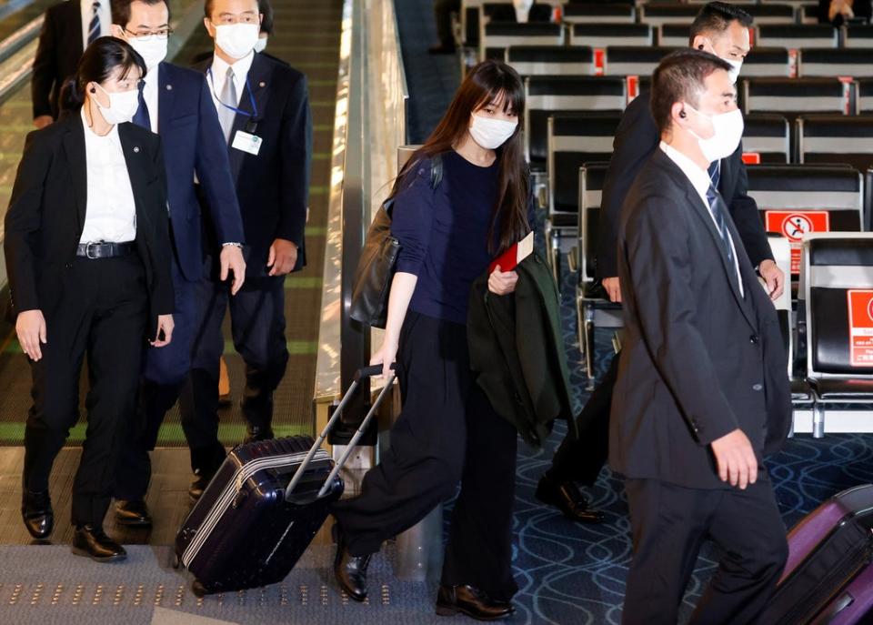 Mako Komuro seen on her way to board a flight bound for New York at Haneda airport in Tokyo, Japan (REUTERS)