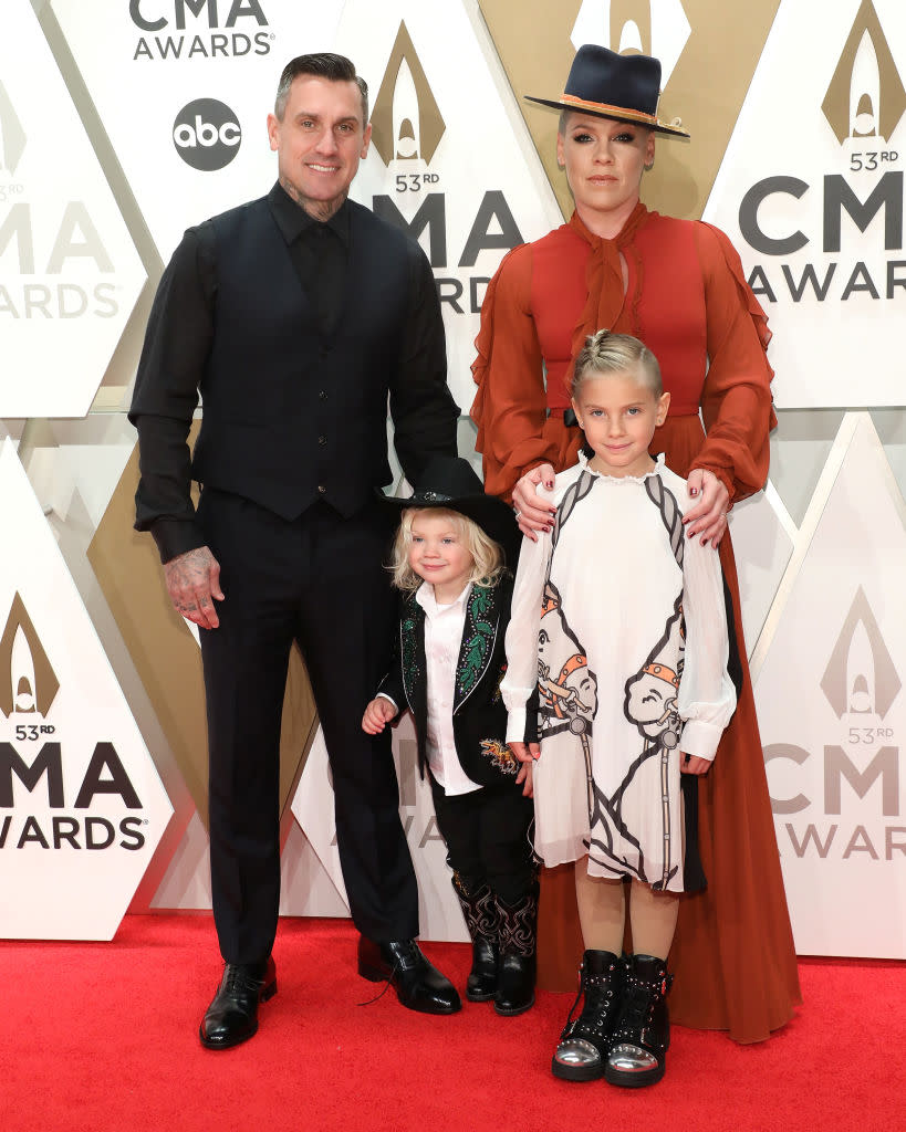 Carey Hart, Pink and their children Jameson and Willow at the CMA awards