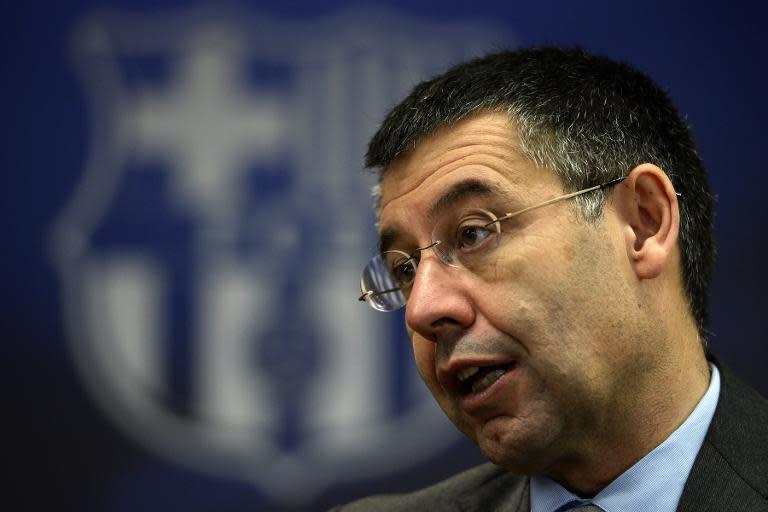 FC Barcelona president Josep Maria Bartomeu answers questions from AFP journalists during an interview at Camp Nou stadium in Barcelona on March 24, 2014