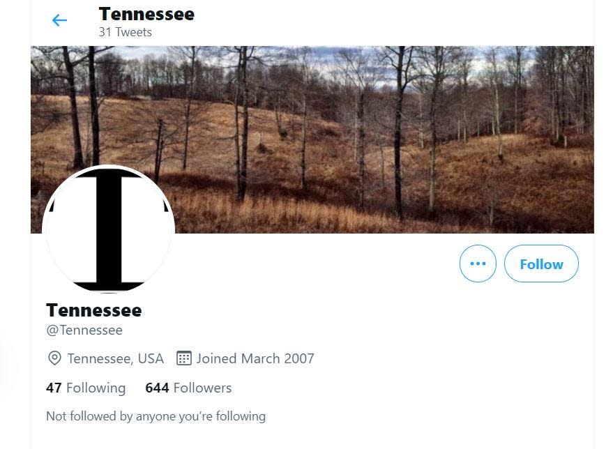 A screen shot of the "@Tennessee" Twitter account as it appeared on July 21, 2021.