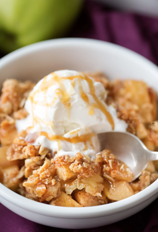 <p>The Chunky Chef</p><p>This easy apple crisp is made the old-fashioned way like Grandma used to make, and is perfect with a scoop of vanilla ice cream and salted caramel sauce! </p><p><strong>Get the recipe: <em><a href="https://www.thechunkychef.com/old-fashioned-easy-apple-crisp/" rel="nofollow noopener" target="_blank" data-ylk="slk:Old Fashioned Apple Crisp;elm:context_link;itc:0;sec:content-canvas" class="link ">Old Fashioned Apple Crisp</a></em></strong></p>