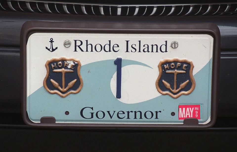 The wave version of Rhode Island license plate #1 adorns the front of the governor's state car.
