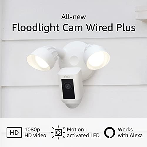 All-new Ring Floodlight Cam Wired Plus with motion-activated 1080p HD video, White (2021 releas…