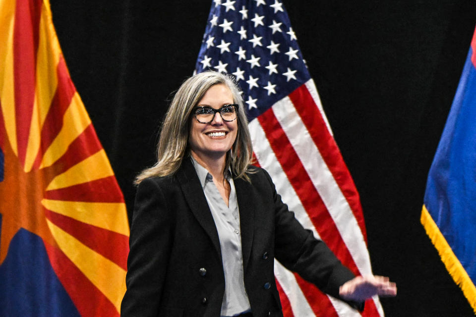 Image: Democratic Gubernatorial candidate for Arizona Katie Hobbs during a campaign event in Phoenix on Nov. 2, 2022. (Patrick T. Fallon / AFP - Getty Images )