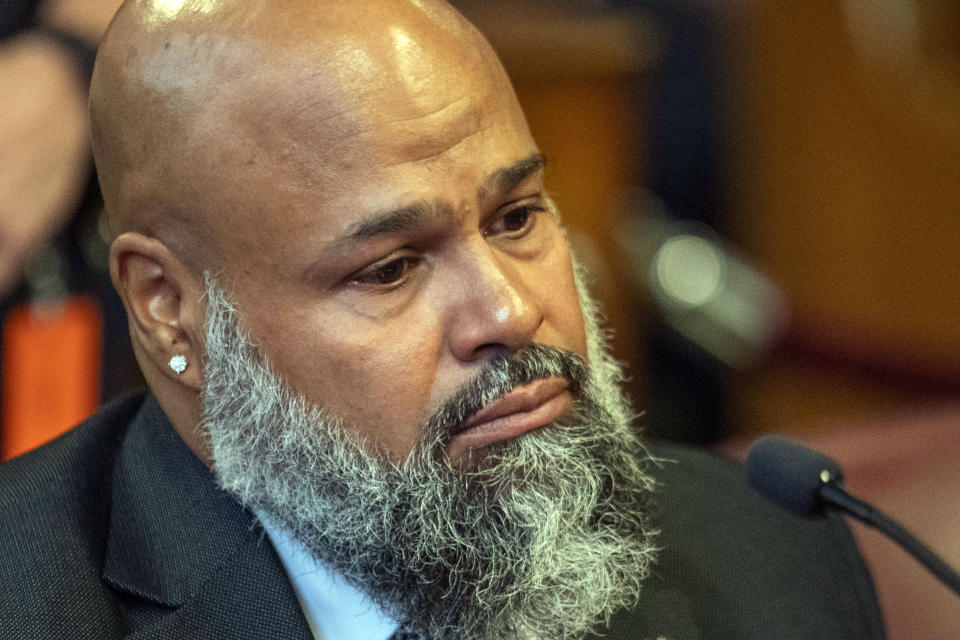 Steven Lopez listens during a court hearing, Monday, July 25, 2022, in New York. Lopez, a co-defendant of the so-called Central Park Five, whose convictions in a notorious 1989 rape of a jogger were thrown out more than a decade later, had his conviction on a related charge overturned Monday. (Steven Hirsch/New York Post via AP, Pool)