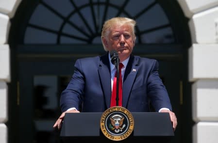 U.S. President Donald Trump on the South Lawn of the White House in Washington, U.S.