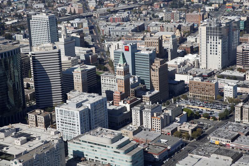 FILE PHOTO: An aerial view of Downtown Oakland is seen in Oakland, California