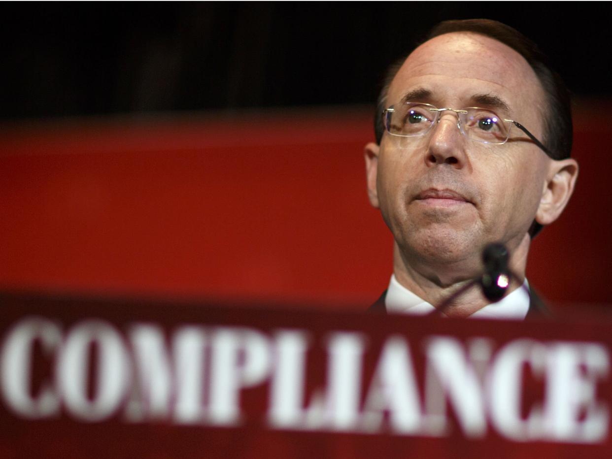 Deputy attorney general Rod Rosenstein said the Department of Justice would examine whether anyone sought to 'infiltrate or surveil participants in a presidential campaign for inappropriate purposes': REUTERS/Joshua Roberts