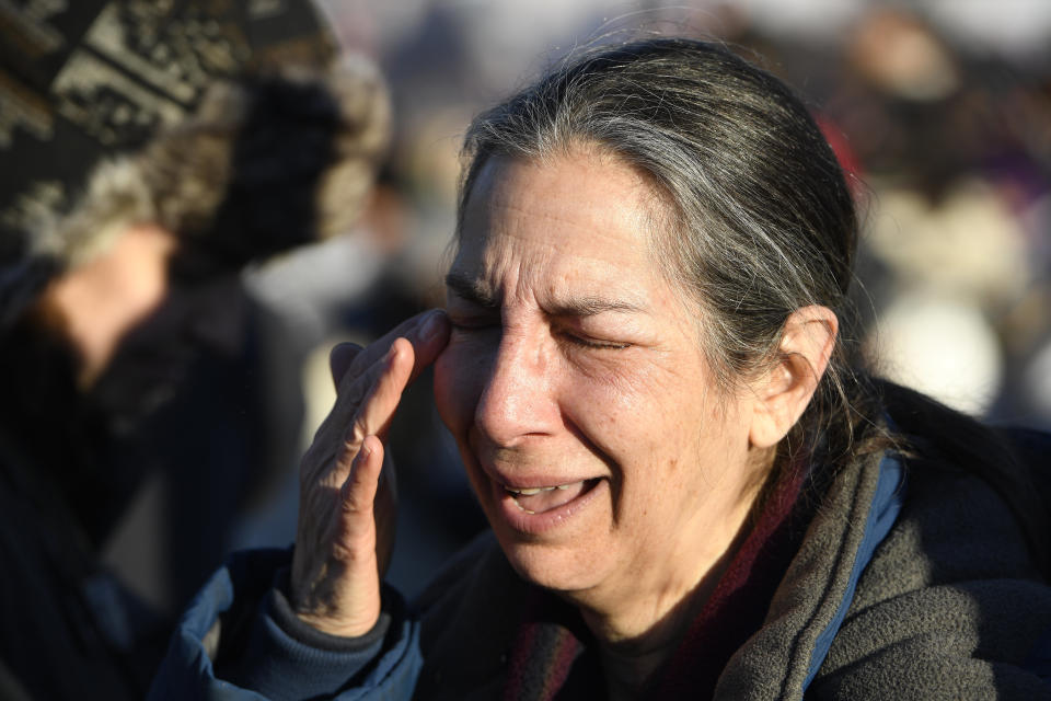 Activist Brenda Cohen cries tears of joy as she celebrates at Oceti Sakowin camp on the Standing Rock Sioux Reservation.