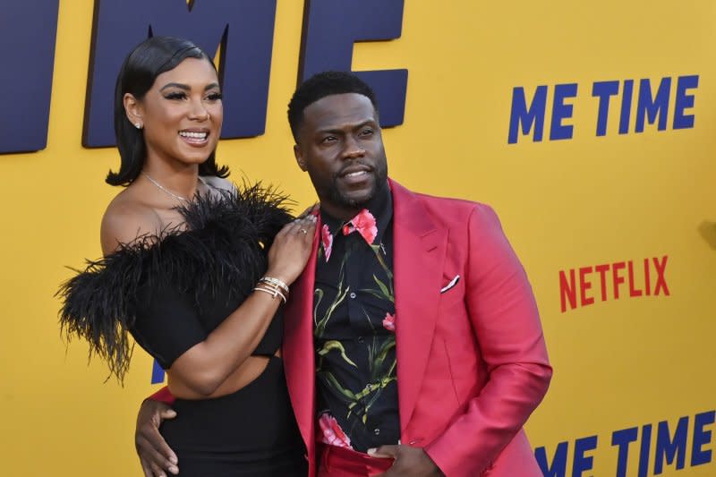 Kevin Hart (R) and Eniko Parrish attend the Los Angeles premiere of "Me Time" in 2022. File Photo by Jim Ruymen/UPI