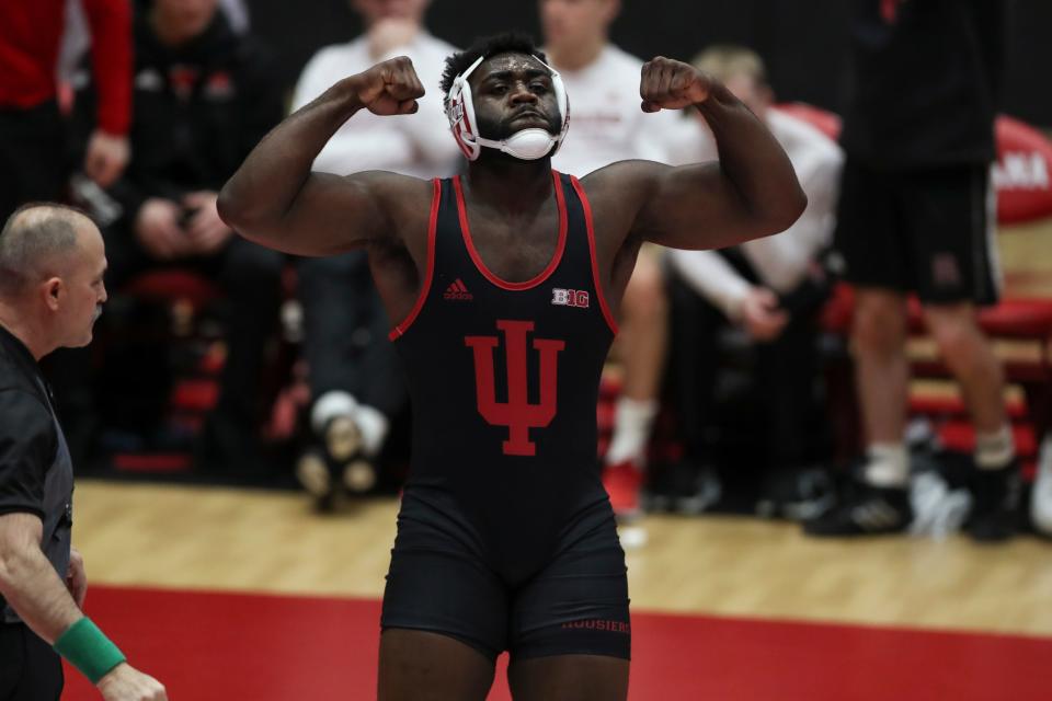 BLOOMINGTON, IN - January 13, 2023 - Jacob Bullock during the meet between the Rutgers Scarlet Knights and the Indiana Hoosiers at Wilkinson Hall in Bloomington, IN.