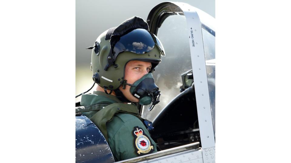 Prince William prepares to take off in a Chipmunk aircraft during a visit to RAF Coningsby 